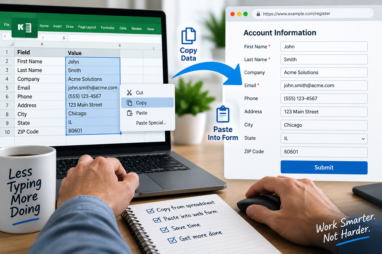 How to Automate Copying Excel Data Into Web Forms